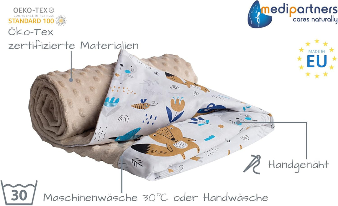 Medi Partners Krabbeldecke 100% Baumwolle 75x100cm doppelseitig multifunktional Minky Kuscheldecke f