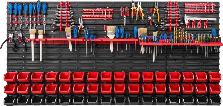 Lagersystem Werkstattregal | 156 x 78 cm | 48 stck. Box | Wandregal mit Werkzeughalterungen und Stap
