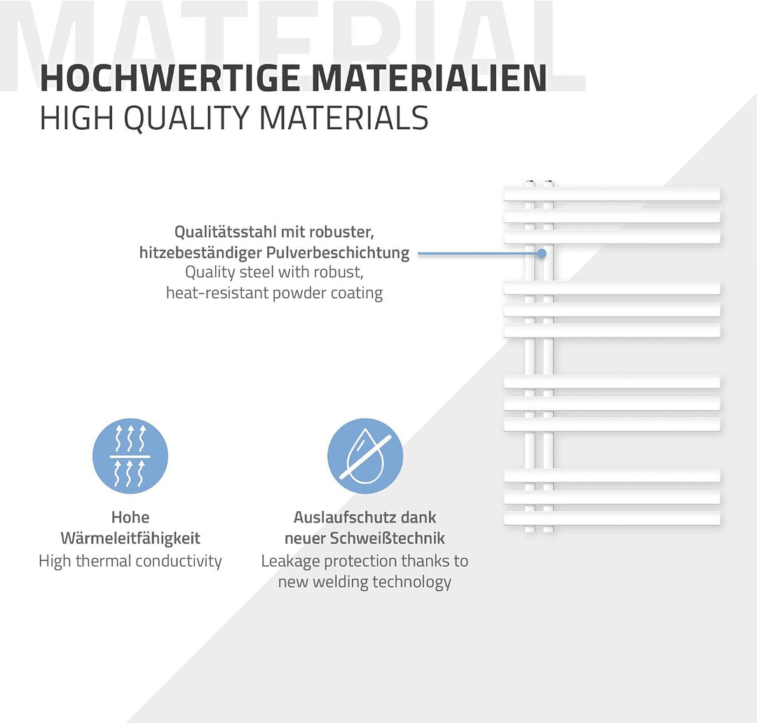 ECD Germany Iron EM Design Badheizkörper Elektrisch 600 x 1000 mm Weiss mit Heizstab 300W Weiss Gros