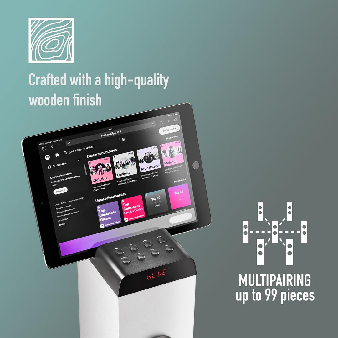 NGS Sky Charm Pro White - Soundturm, 50 W, mit Bluetooth 5.4, Optisch, USB, AUX-IN, FM-Radio, Broadc