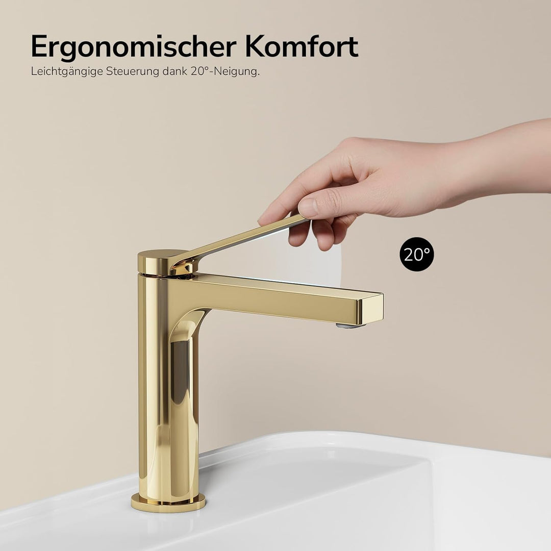 EMKE Wasserhahn Bad Champagnergold, waschtischarmatur, 4MS Messing, Wasserhahn Bad mit Auslauf Höhe
