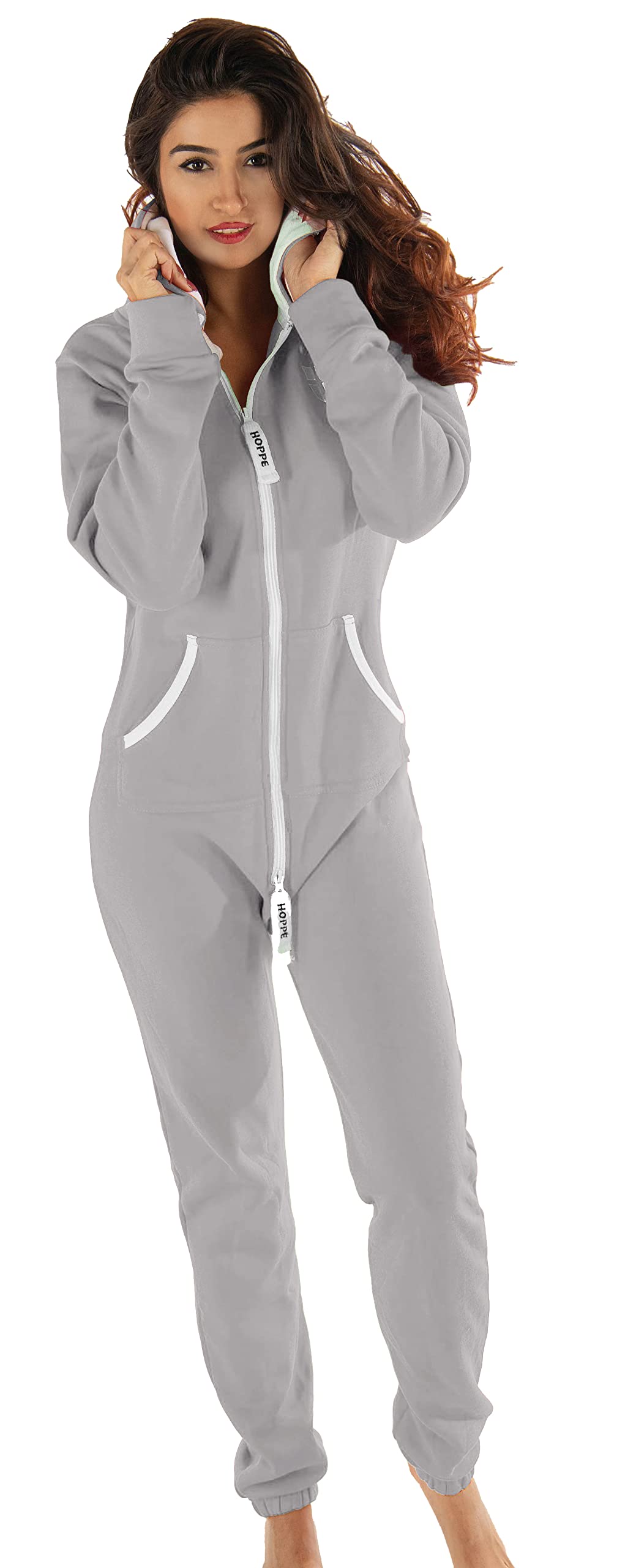 Damen Jumpsuit – Bequemer, weicher Hausanzug aus Baumwolle XL hell-grau, XL hell-grau