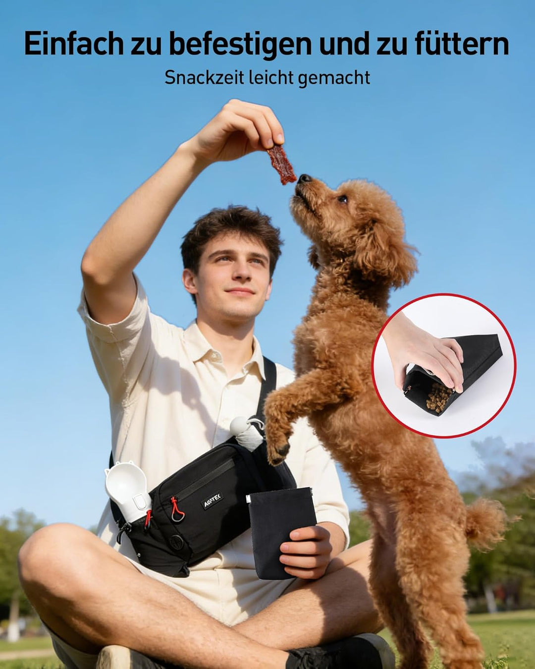 AGPTEK Bauchtasche mit Leckerli-Tasche, Futterbeutel Hunde, Leckerlibeutel für Hunde, leichte Gürtel