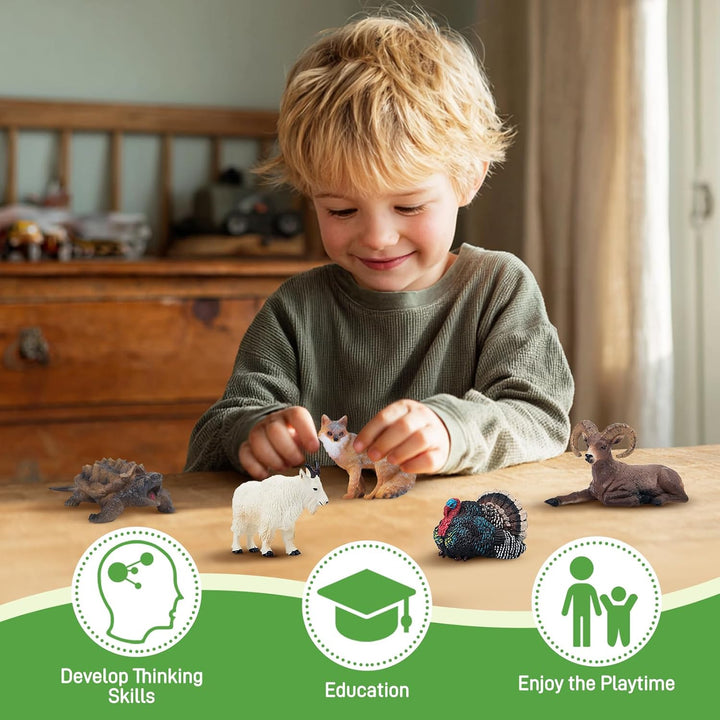 TOYMANY 14 Stück Mini Nordamerikanische Waldtierfiguren, Realistische Dschungel Spielfiguren Spielze