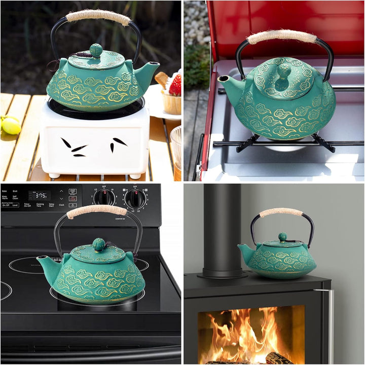 Gusseisen-Teekanne, japanische Teekanne mit Infuser für losen Tee, 800ml Teekessel für Herdplatten g
