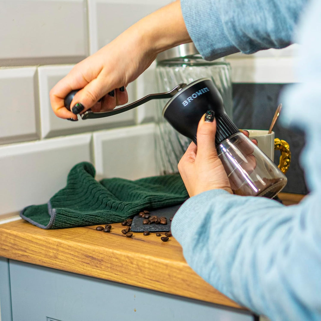 BROWIN® Manuelle Kaffeemühle mit Keramikmahlwerk 320500 | Handkaffeemühle mit Einstellbaren | Handmü