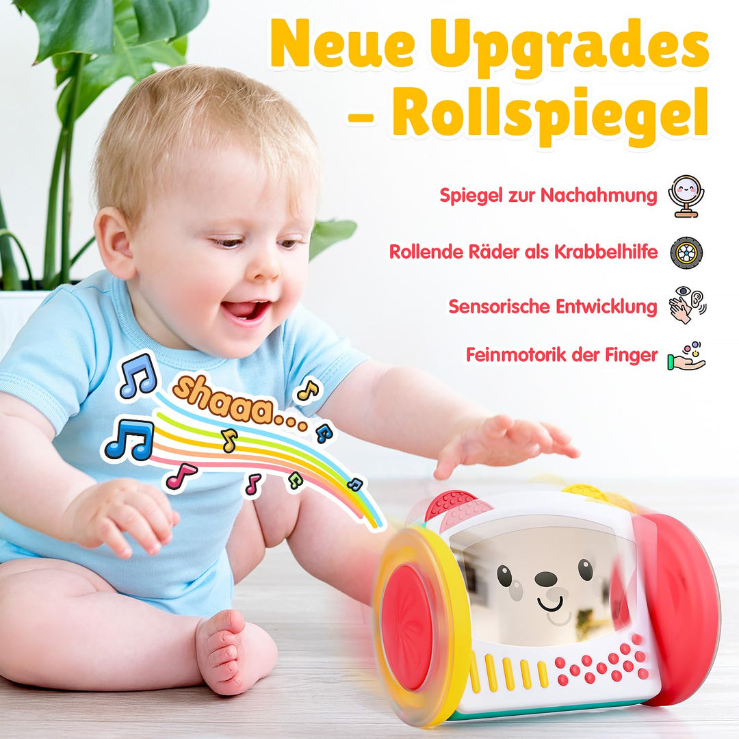 PLAY Babyspielzeug Rollender Spiegel für Baby Spielzeug ab 0 Monate, Krabbel Spielzeug und baby bauc