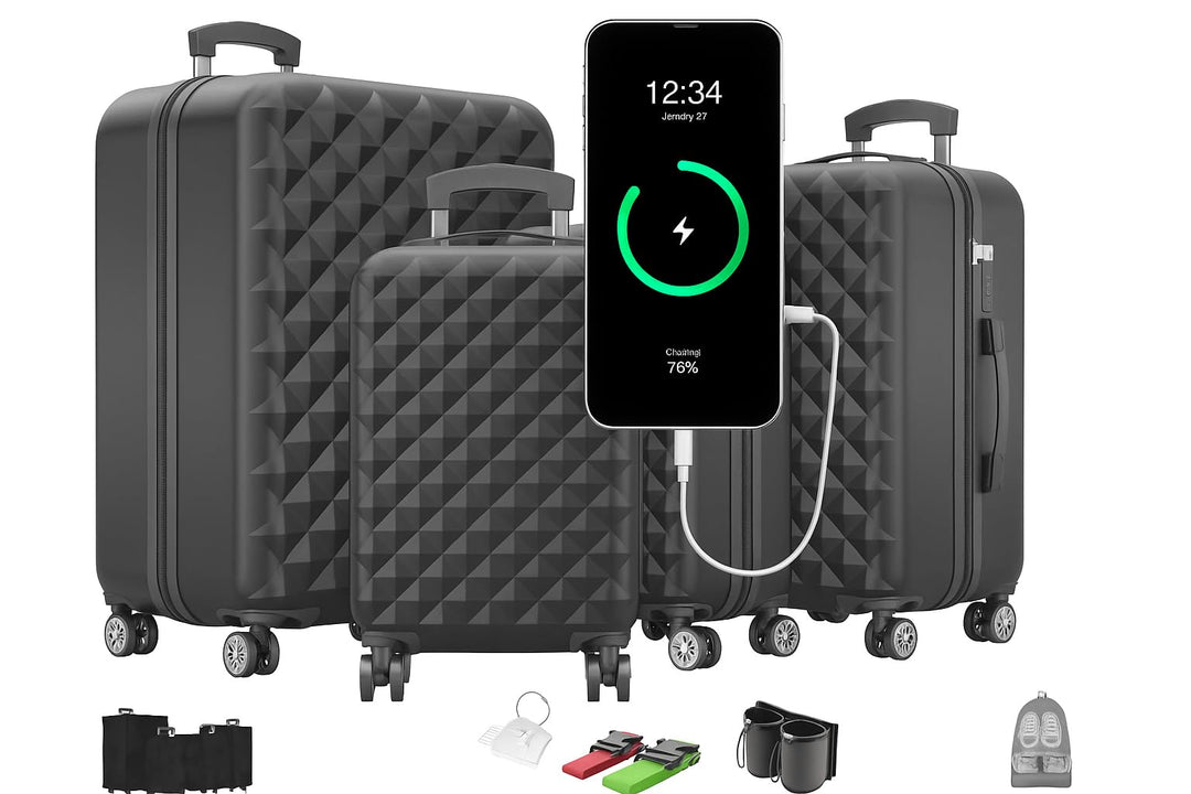 Onbest Premium Kofferset 4-TLG. – Hartschalenkoffer mit TSA-Lock, USB-Anschluss – 1x Kofferwaage, 2X