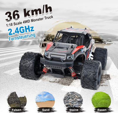 FunTomia Maximum RC Monster Truck - 4WD Thunder Car 36km/h ferngesteuertes Auto - Ersatzteile (1x Mo