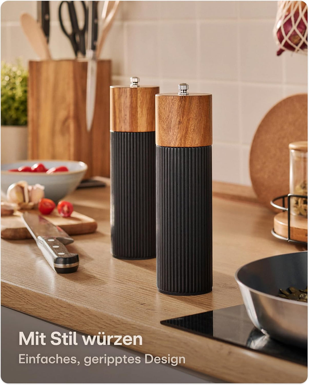 Praknu Salz & Pfeffermühle Set aus FSC® Akazienholz – Edles Design mit Keramikmahlwerk – Stufenlos E