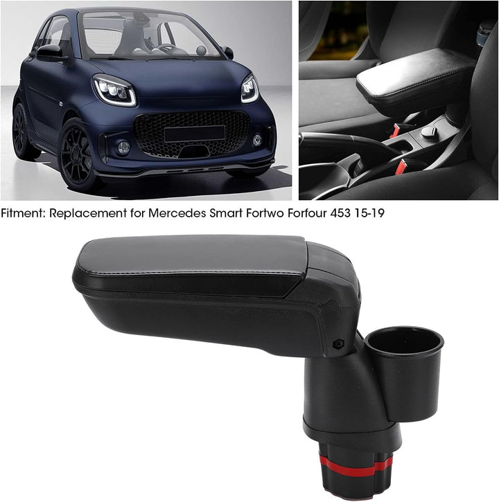 Mittelarmlehne Box, mit Ersatz ABS Kunstleder Getränkehalter für Smart Fortwo Forfour 453