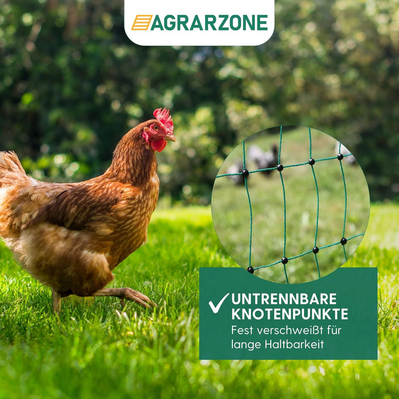 Agrarzone® Mobiler Hühnerzaun Geflügelzaun mit Strom [Grün - 25m x 106cm] - Weidezaun für Hühner mit