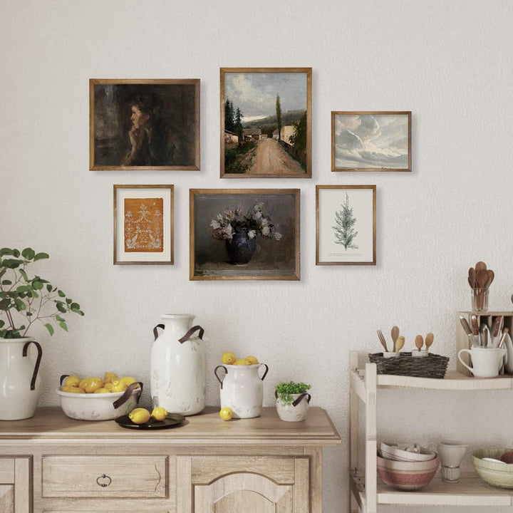 Vintage Farmhouse Wanddekoration – Blumenporträt, neutrale Wandkunst für Boho, französische Landküch