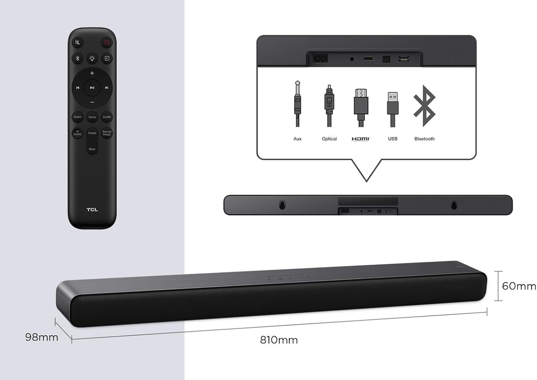 TCL S45HE 2.0 Kanal TV Partner Soundbar mit Dolby Atmos und DTS Virtual:X, AI Sonic-Adaptation Ready