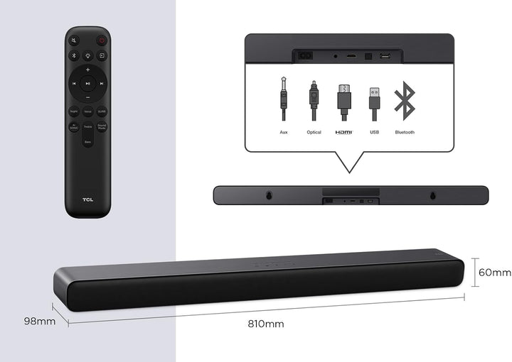 TCL S45HE 2.0 Kanal TV Partner Soundbar mit Dolby Atmos und DTS Virtual:X, AI Sonic-Adaptation Ready