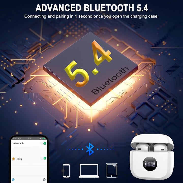 Kopfhörer Kabellos Bluetooth 5.4, Bluetooth Kopfhörer HiFi Stereo mit 4 ENC Noise Cancelling Mic, 40