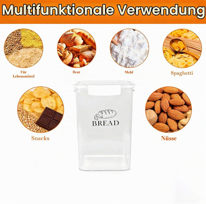 Brotbox Aufbewahrung mit Deckel Clipverschluss – luftdichte Brot Aufbewahrungsdose transparent aus K
