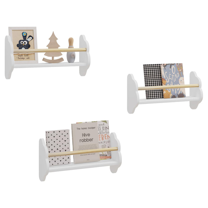 WOLTU Bücherregal Kinder Wand 3er Set, Wandregal Kinderzimmer, Kinderregal für Buchaufbewahrung, aus