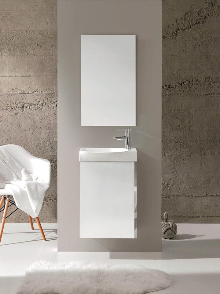 VBChome Badmöbel Set 45 cm Weiss Waschbecken mit Eiche Hängeschrank Waschtisch 1-Türen Soft-Close Se