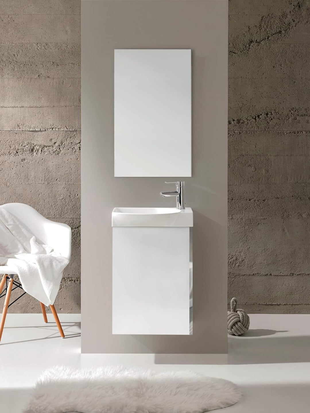 VBChome Badmöbel Set 45 cm Weiss Waschbecken mit Weiss Hängeschrank Waschtisch 1-Türen Soft-Close Se