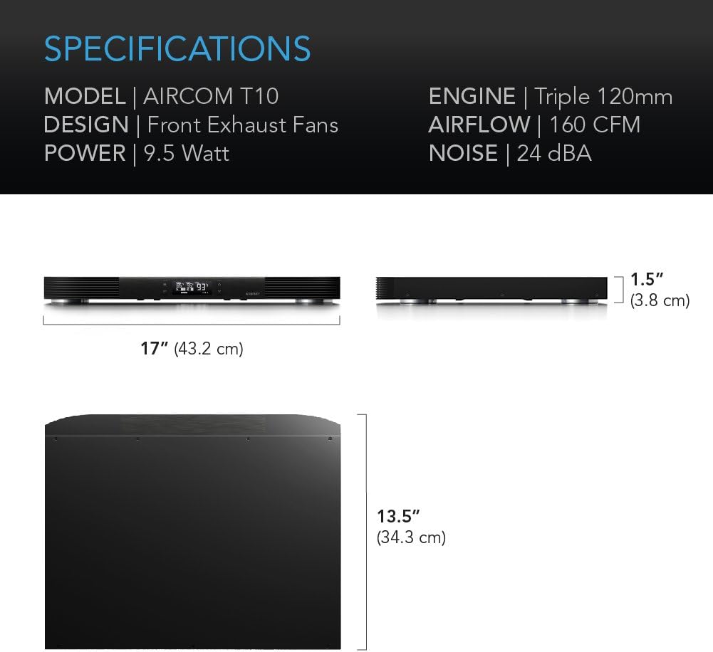 AC Infinity AIRCOM T10, leises Lüftersystem 17" (43 cm) für Receiver, Verstärker, DVR, AV-Cabinet-Ko
