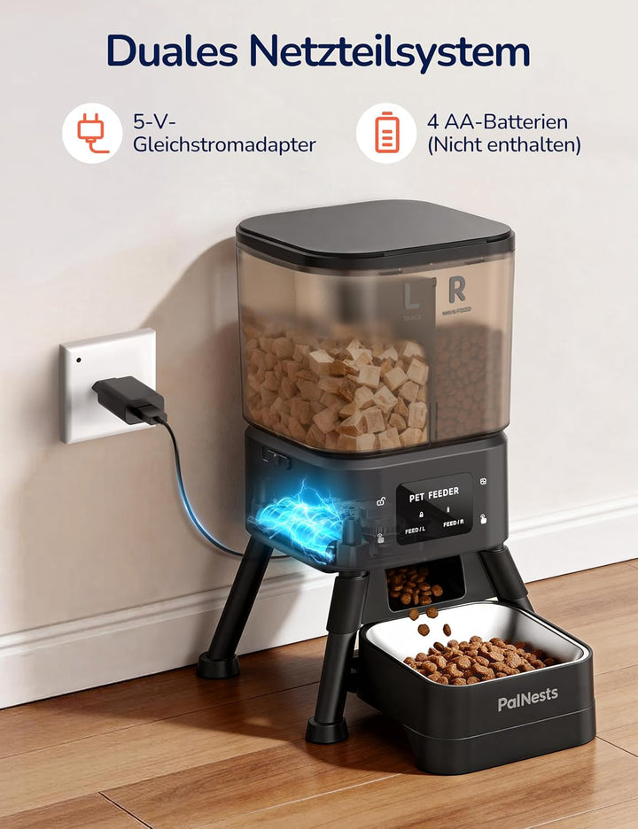 Futterautomat Katze 4L, PalNests Automatischer Futterspender für Katze und Hund mit Edelstahlnapf, D