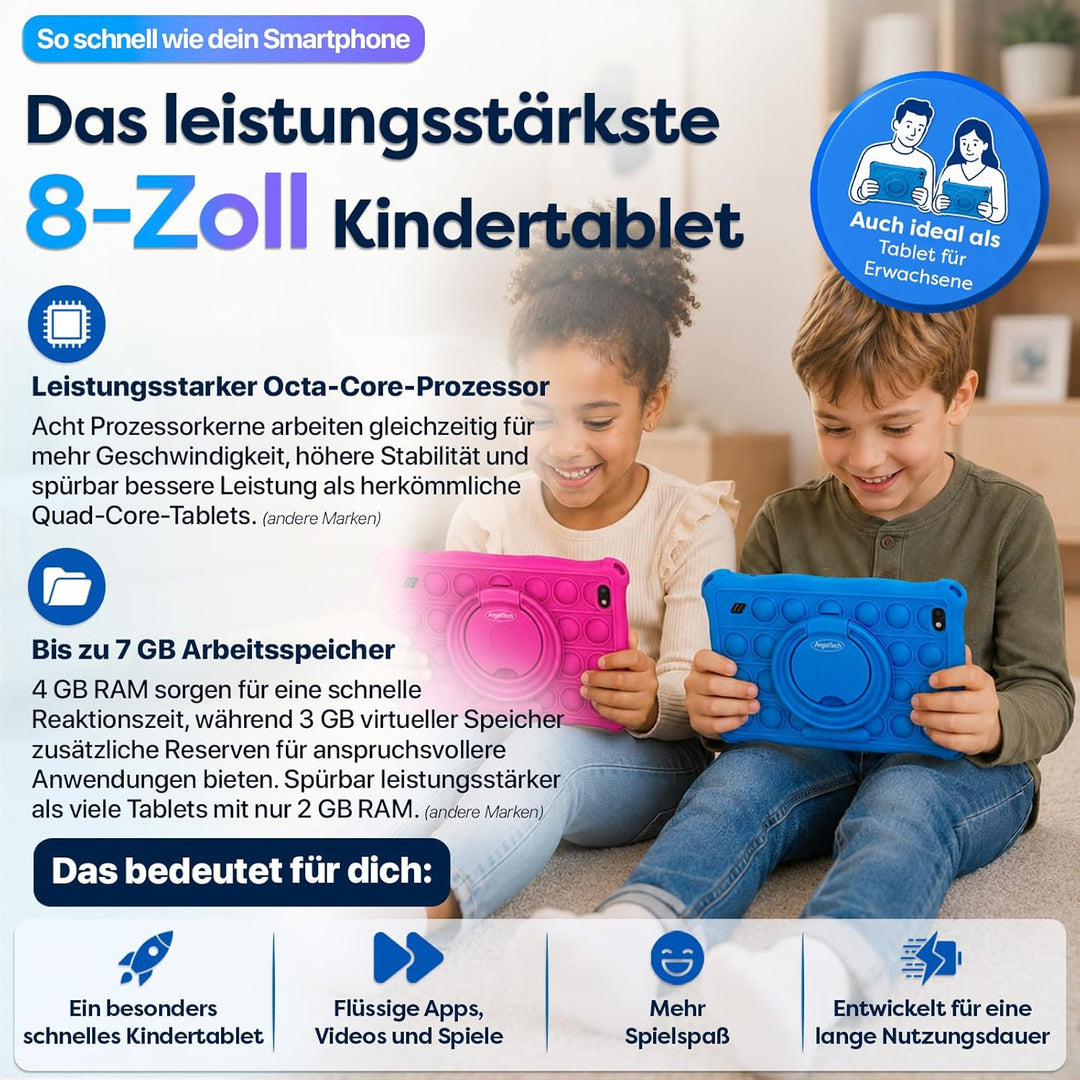 AngelTech Kinderpaket PRO MAX - Kinder Tablet PRO MAX + Kinder Kopfhörer - Android 14 - Kombi Paket