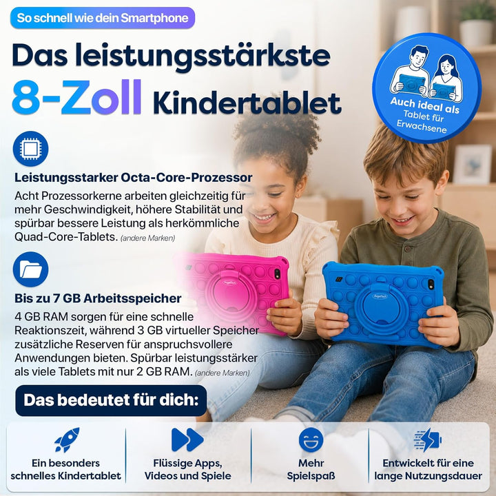 AngelTech Kinderpaket PRO MAX - Kinder Tablet PRO MAX + Kinder Kopfhörer - Android 14 - Kombi Paket
