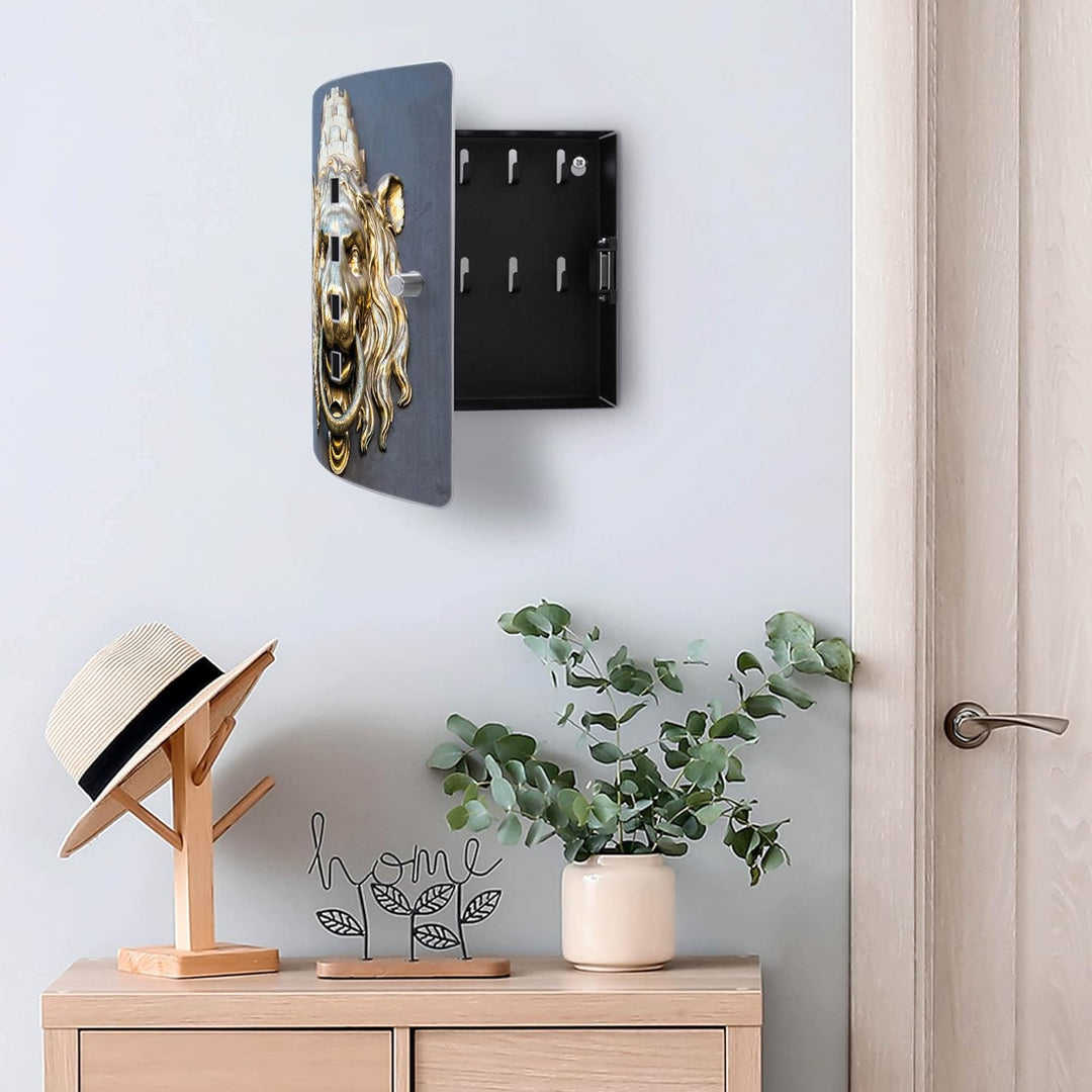 banjado® Design Schlüsselkasten aus Edelstahl Motiv Türklopfer Löwe für 10 Schlüssel - Schlüsselschr