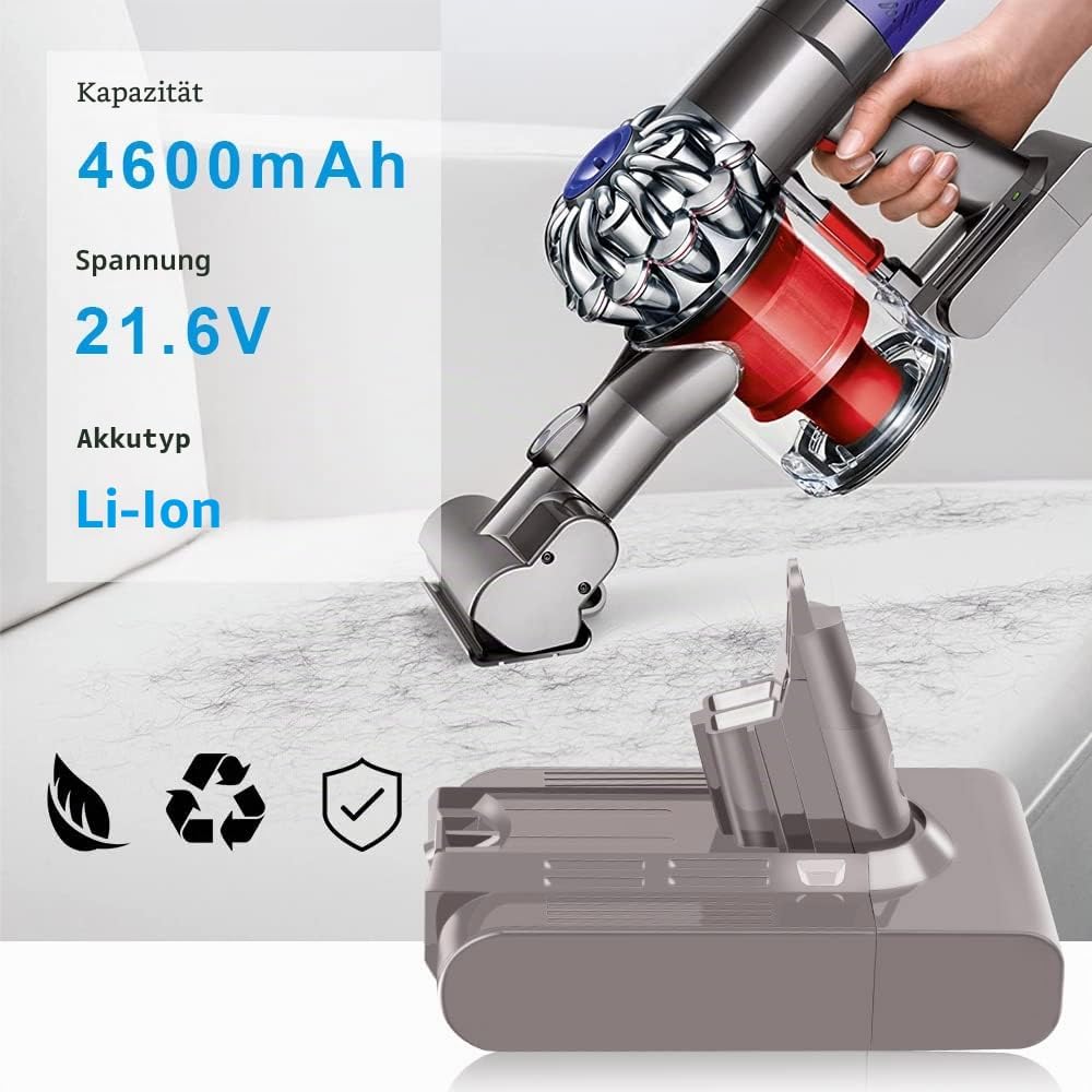 ASUNCELL 21,6 V 2,2 A 4000mAh V6 Ersatzbatterie für Dyson DC62 DC58 DC59 DC61 DC72 DC74 SV03 SV05 SV