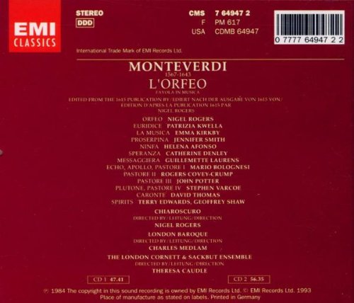 Monteverdi: L'orfeo (Gesamtaufnahme) (ital.), Audio-CD