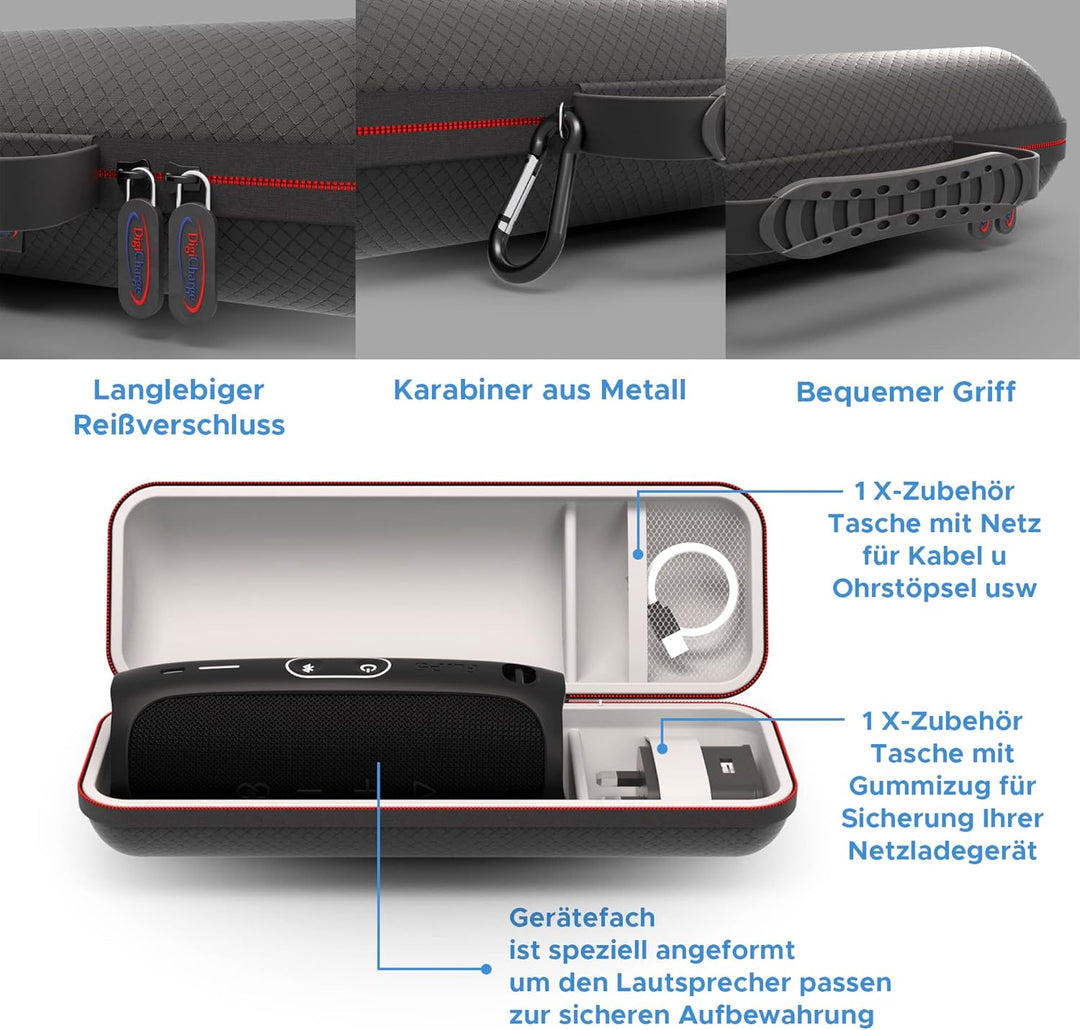 Digicharge Hart Tragen Tasche Hülle für JBL Flip 7, 6, Essential 2, Martin Garrix ed. 5 4 3 / Tuner
