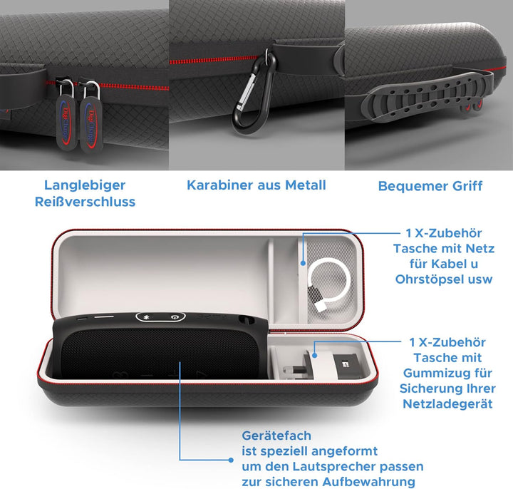 Digicharge Hart Tragen Tasche Hülle für JBL Flip 7, 6, Essential 2, Martin Garrix ed. 5 4 3 / Tuner