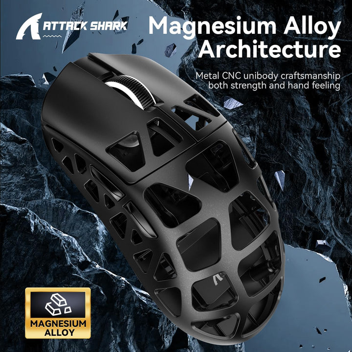 ATTACK SHARK R3 Magnesiumlegierungsmaus, kabellose 8K-Maus, 46 g SUPERLIGHT-Maus, PixArt PAW3395-Gam