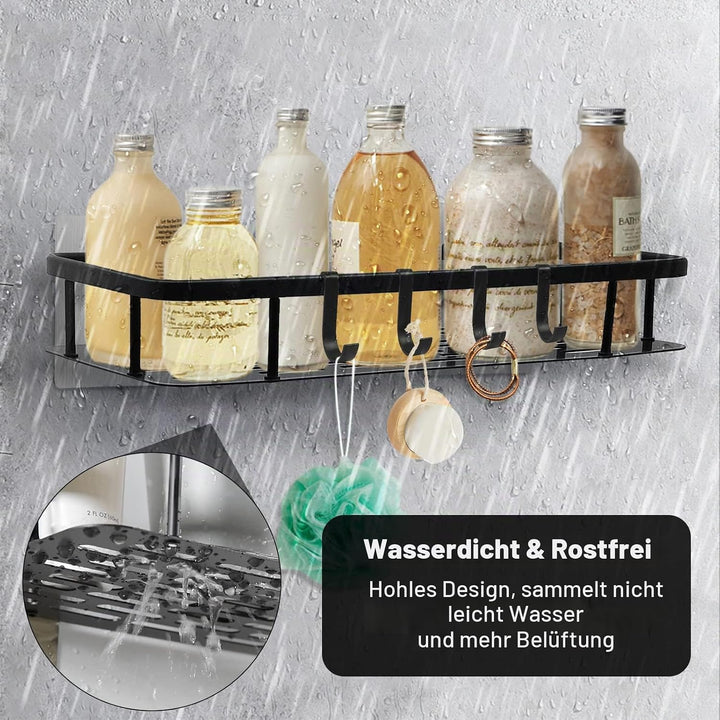 Withosent Duschablage Ohne Bohren, 2 Stück Duschregal Schwarz Aluminium, Duschkorb Selbstklebend mit