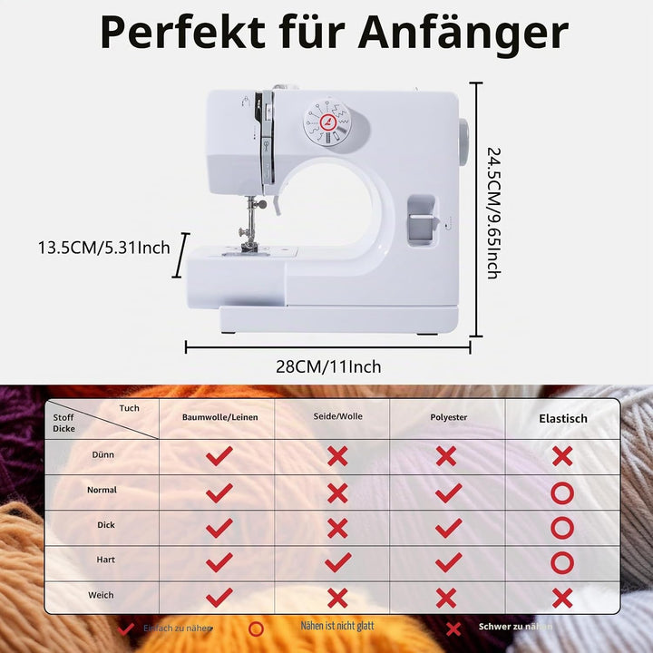 Nähmaschine für Anfänger &amp; Kinder, Kleine nähmaschinen Mit 12 Stichprogrammen, Mini Sewing Machine T