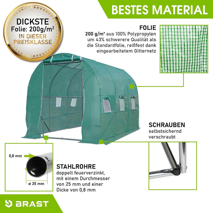 BRAST® Gewächshaus Foliengewächshaus mit Stahlfundament 4 Grössen 2x3m 3x4m 3x6m 3x8m Erdanker Gitte