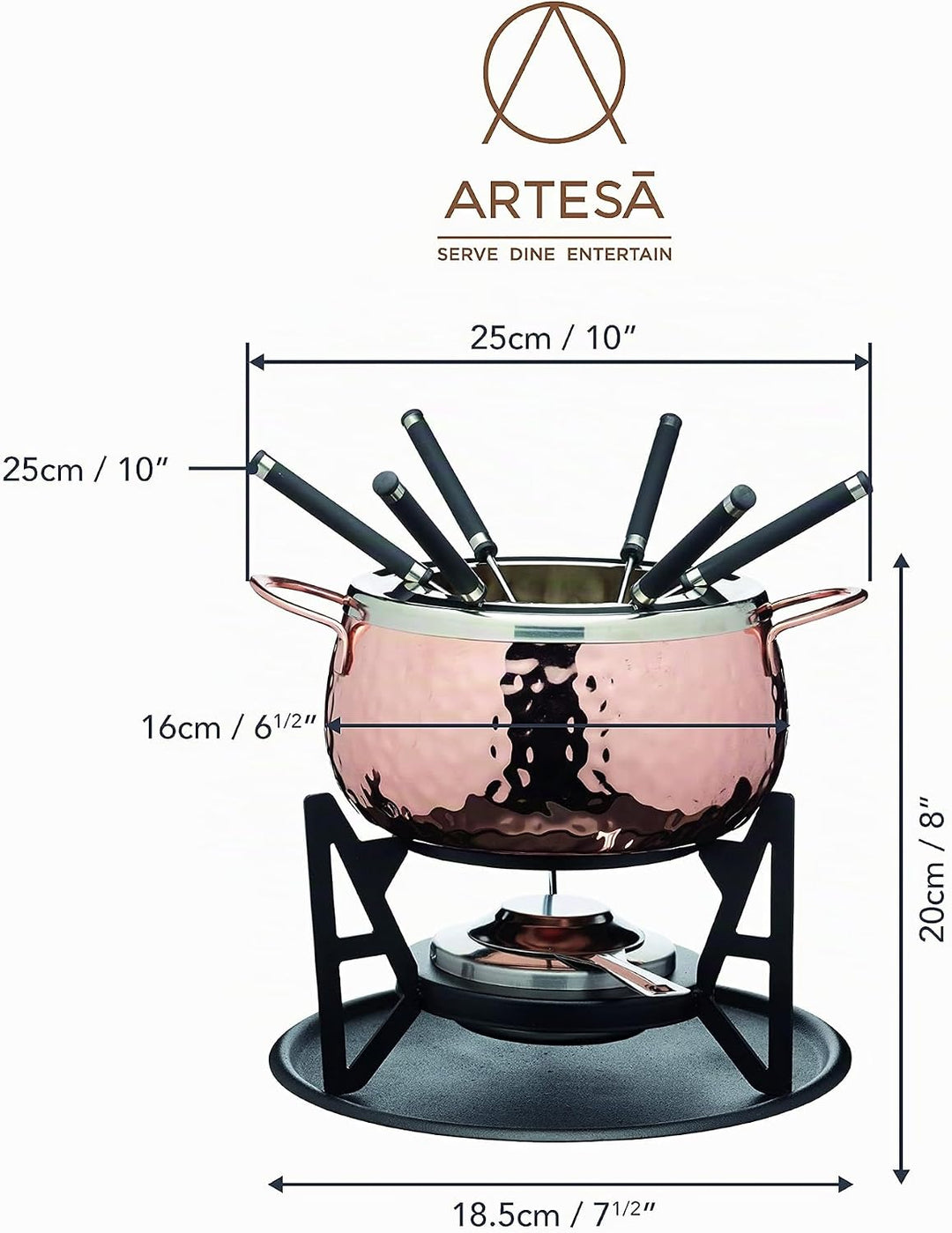 Artesà Fondue-Set, Optik wie Handgehämmertes Kupfer, Edelstahl, für 6