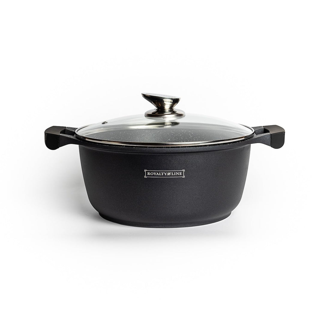 Royalty Line RL-BS34M Marmorierung Kasserolle mit Glasdeckel, 10 Liter, 34 cm, Schwarz