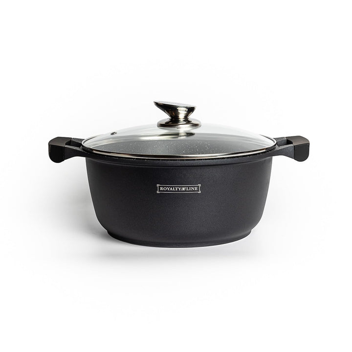 Royalty Line RL-BS34M Marmorierung Kasserolle mit Glasdeckel, 10 Liter, 34 cm, Schwarz