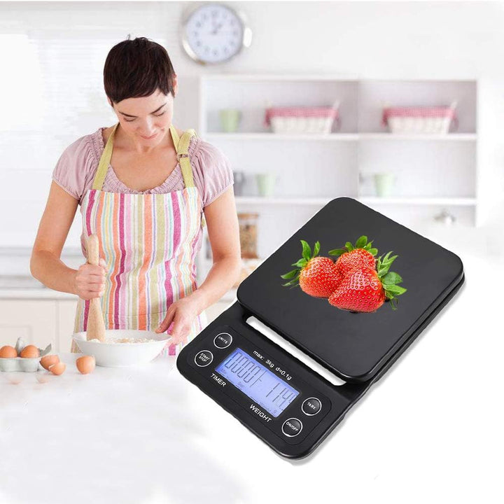 INF Digitale Küchenwaage, Kaffeewaage, Digitalwaage, 3 kg, hohe Präzision (0.1 g), LCD-Display, schw