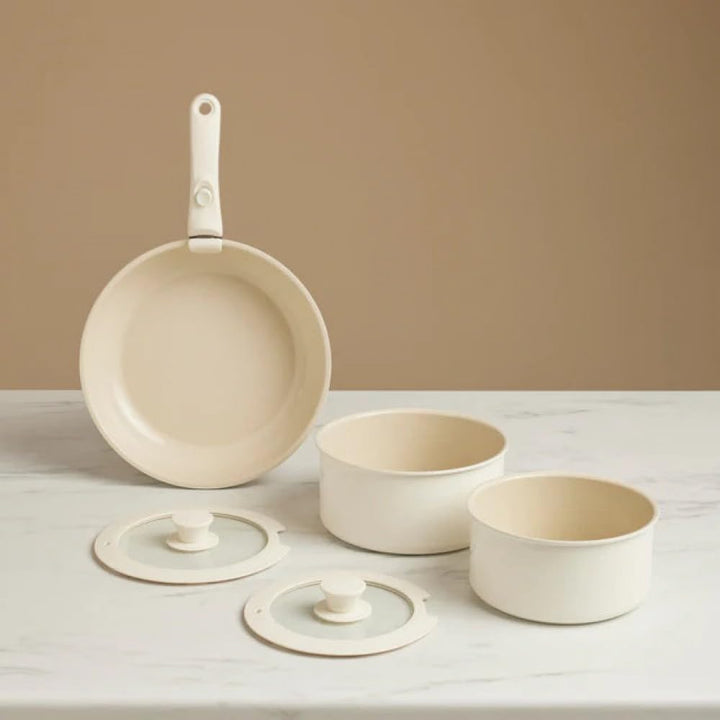 Karaca Comfort 6-tlg Keramik-Kochgeschirrset mit abnehmbaren Griffen, Ofen- und Herdgeeignet Topfset