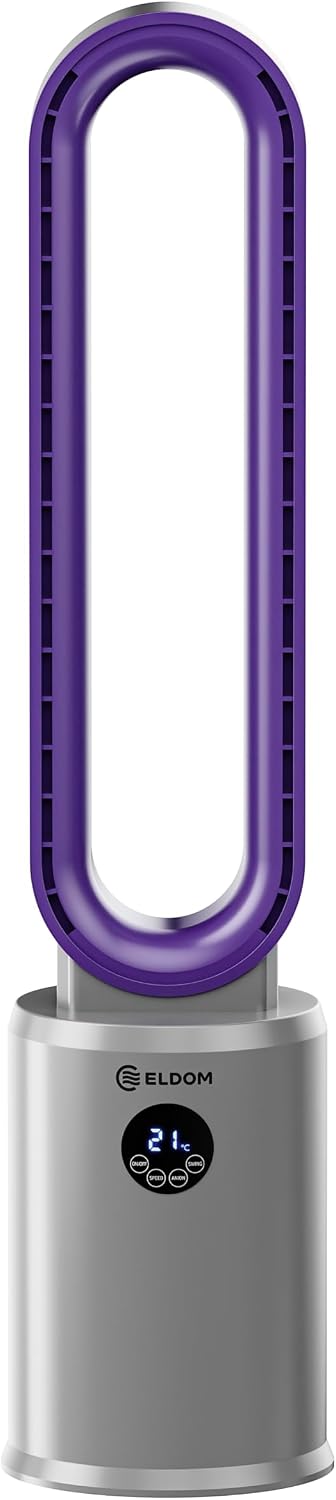 Flügelloser Turmventilator Silber/Lila mit Luftionisierung und Staubfilter, Silber