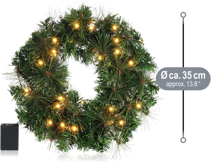 COM-FOUR® LED Türkranz Weihnachten - Adventskranz mit LED-Beleuchtung - tolle Weihnachtsdeko - 40 wa