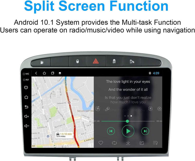 EZoneTronics Android 10.1 Autoradio Stereo 9 Zoll Fit für Peugeot 308/408 2010-2016 Kapazitiver Touc