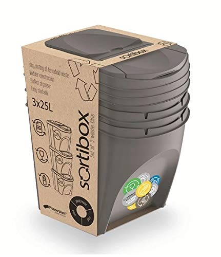 BirnePower Mülleimer Müllbehälter Abfalleimer 75L Set 3 x 25L Mülltrennsystem Behälter Sorti Box mit