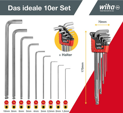 Wiha Innensechskant Schlüssel Satz 9-teilig (37351) I Profi Stiftschlüssel Set mit Kugelkopf für Win