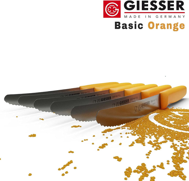 Giesser seit 1776 - Made in Germany - Tomatenmesser 6er Set orange, Klinge 11 cm, rutschfest, kleine