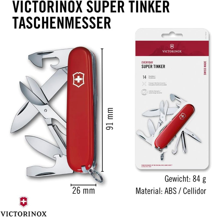 Victorinox Schweizer Taschenmesser Super Tinker, Swiss Army Knife, Multitool, 14 Funktionen, Klinge,