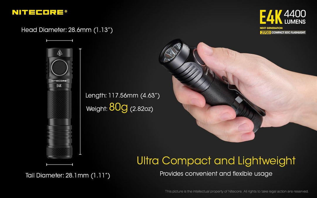 NITECORE E4K - 4400 Lumen, Akku über USB ladbar